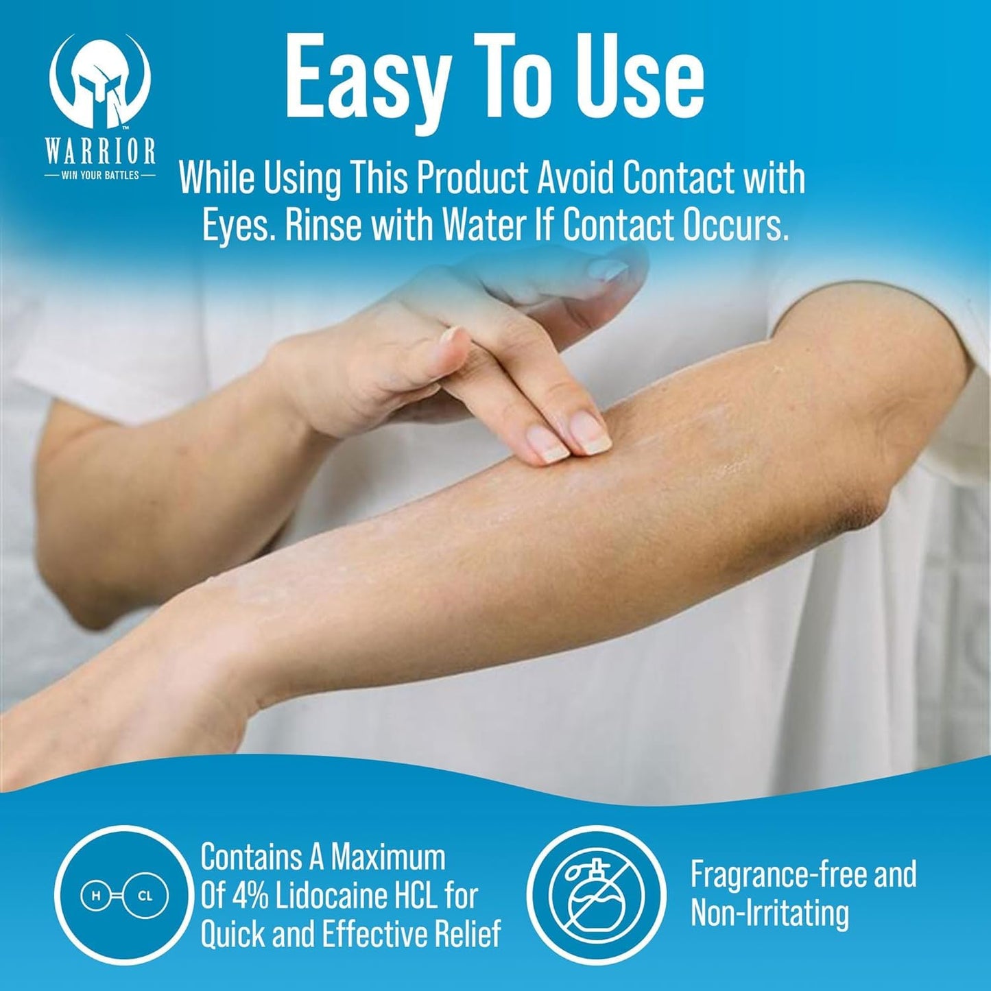 WARRIOR -WIN YOUR BATTLES- Burn Relief Gel for Skin Made in USA Aloe with Aloe Vera Gel with Lidocaine 4% Highly Effective for Sunburns, Insect Bites Relief Fragrance Free (4 FL OZ)