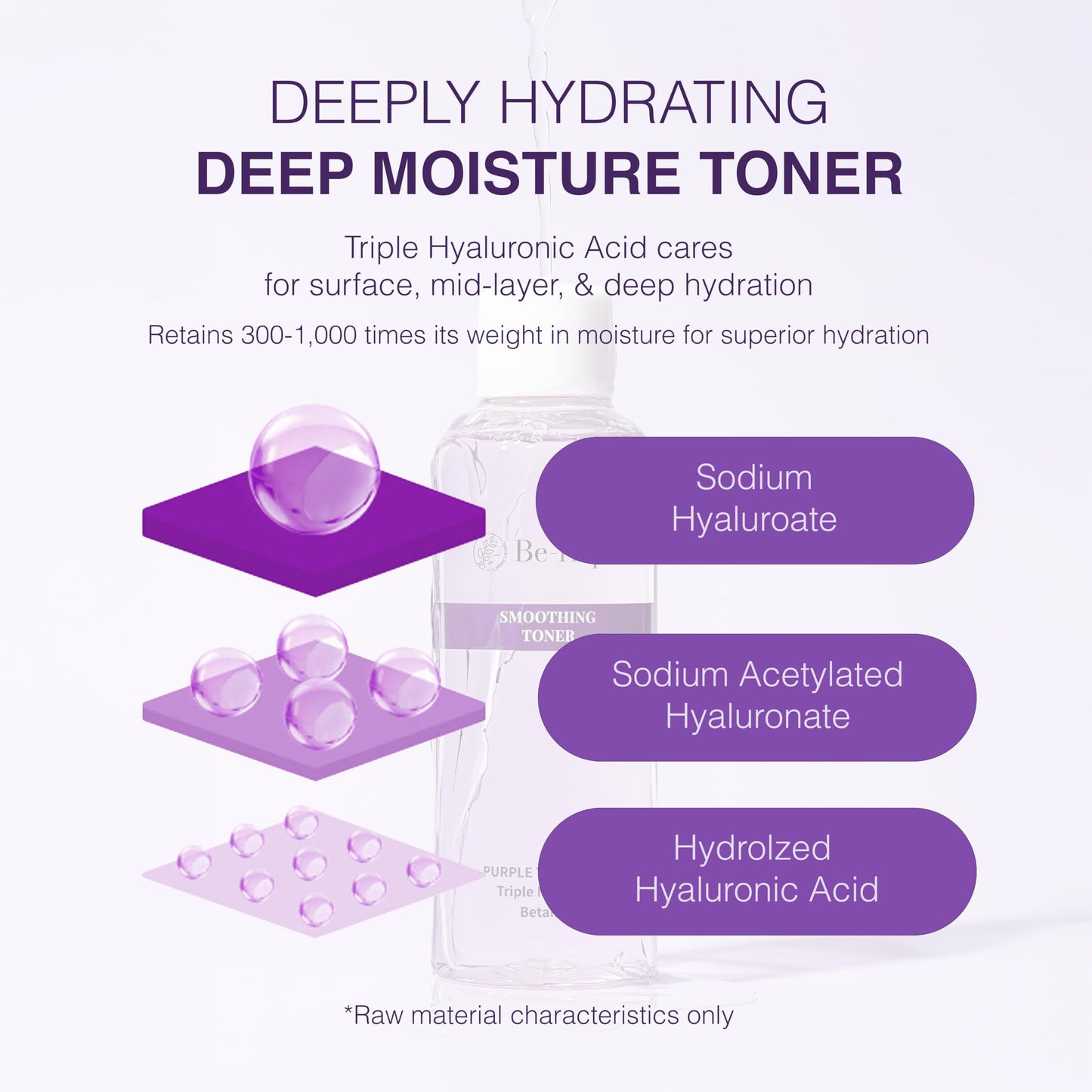 Be-Hope Smoothing Toner | Triple Hyaluronic Acid + Purple Tea | Dry Skin