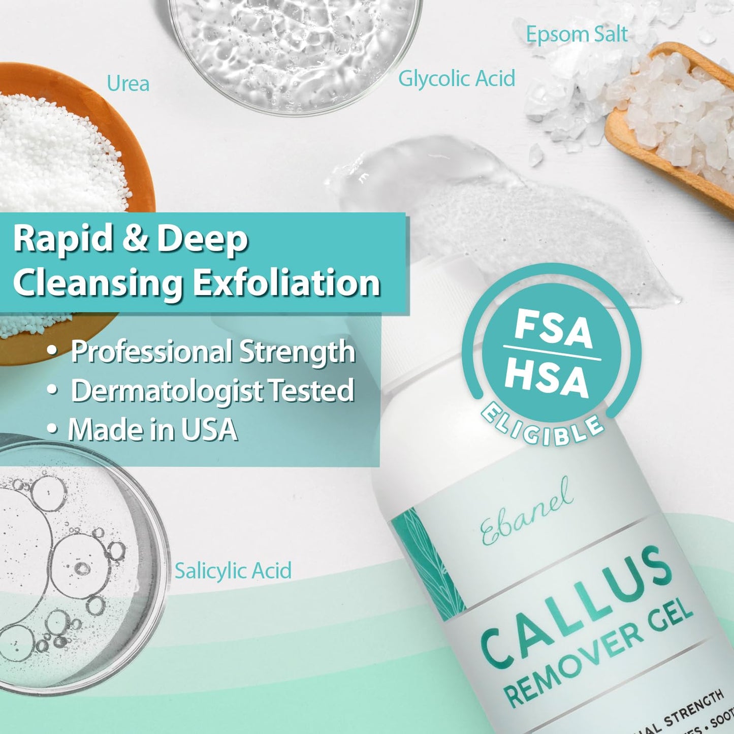 Ebanel Set of Salon Grade Callus Remover for Feet Gel + 40% Urea Foot Cream