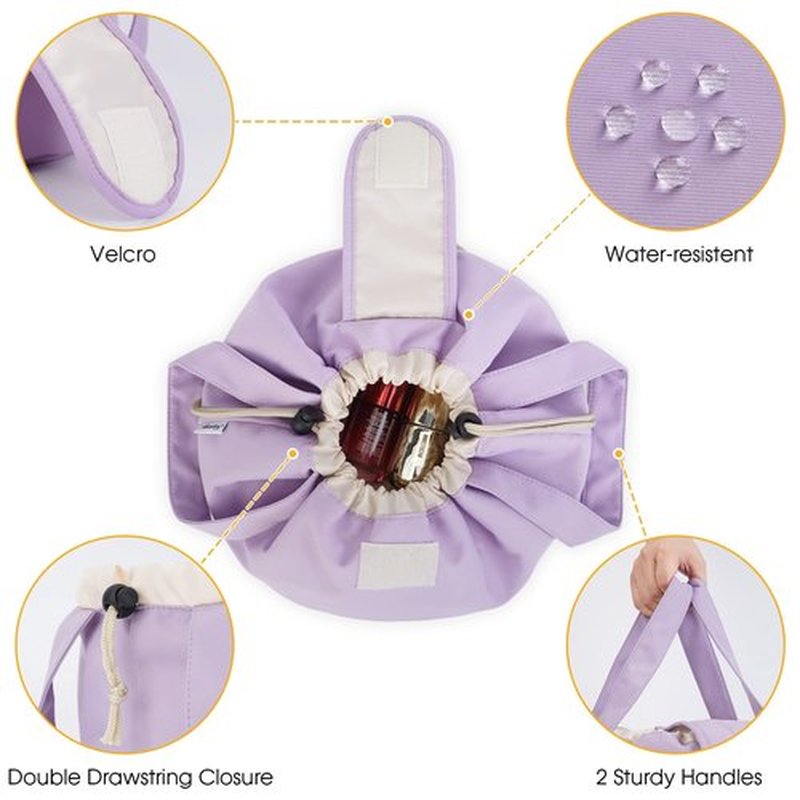 Barrel Drawstring Makeup Bag Large Cosmetic Bag Make up Bags Toiletry Organizer for Women (Purple) (Patent)