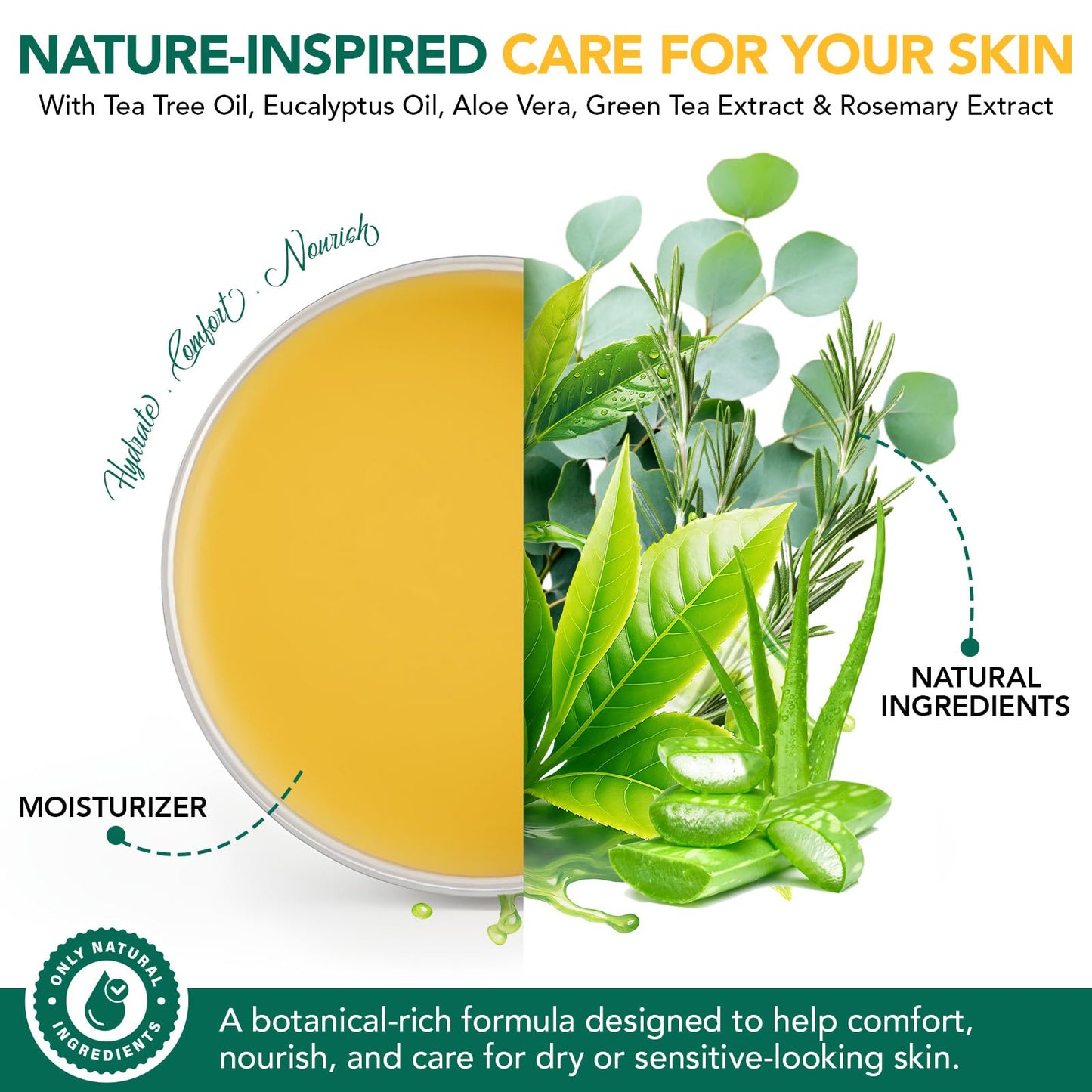 ZIXBMHYJ Tea Tree Oil Balm, Tea Tree Oil for Skin, Soothing Balm with Eucalyptus, Aloe, Lavender & Calendula, Soothes Dry, Itchy Skin on Feet, Body & Common Irritated Areas, Intense Moisturizer
