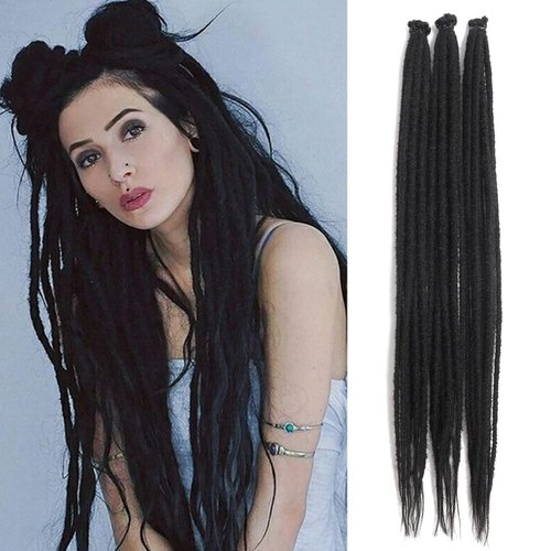 24inch Natural Black Dreadlock Extenisons Thin 0.6cm 20 Strands Handmade Synthetic Crochet Hair Super Long Dread Extensions Reggae Style For Women