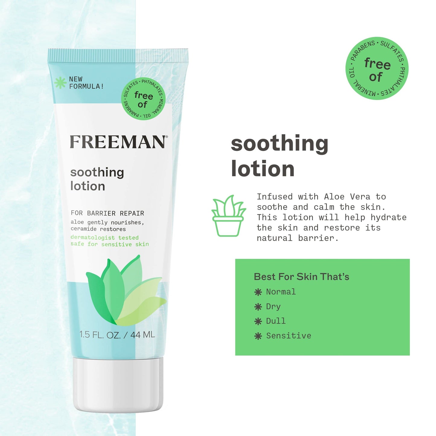 Freeman Aloe Vera Soothing Facial Moisturizer and Lotion, Post-Mask Moisturizer, Ceramides, Hydrates, Nourish & Restore Skin, Safe For Sensitive Skin, Cruelty-Free, 3 fl.oz., 1 Count