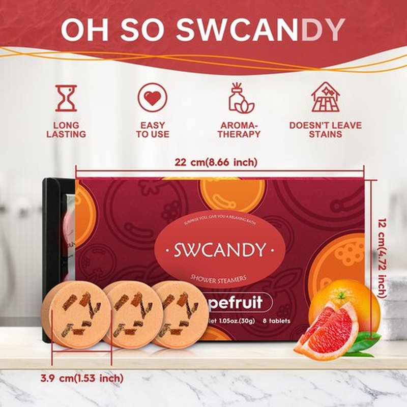 Aromatherapy Shower Steamers Birthday Day Gifts Grapefruit - Swcandy 8 Pcs Bath Bombs Birthday Gifts for Women, Shower Bombs with Essential Oils, Relaxation Home SPA for Women Who Has Everything