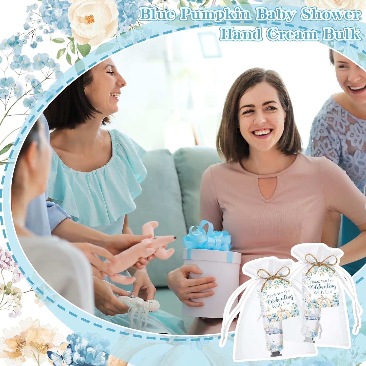50 Sets A Little Pumpkin Hand Cream Bulk Baby Shower Party Favors for Guests Bridal Shower Thank You Gifts Travel Size Hand Lotion Bulk for Mother's Day Supplies(Blue)