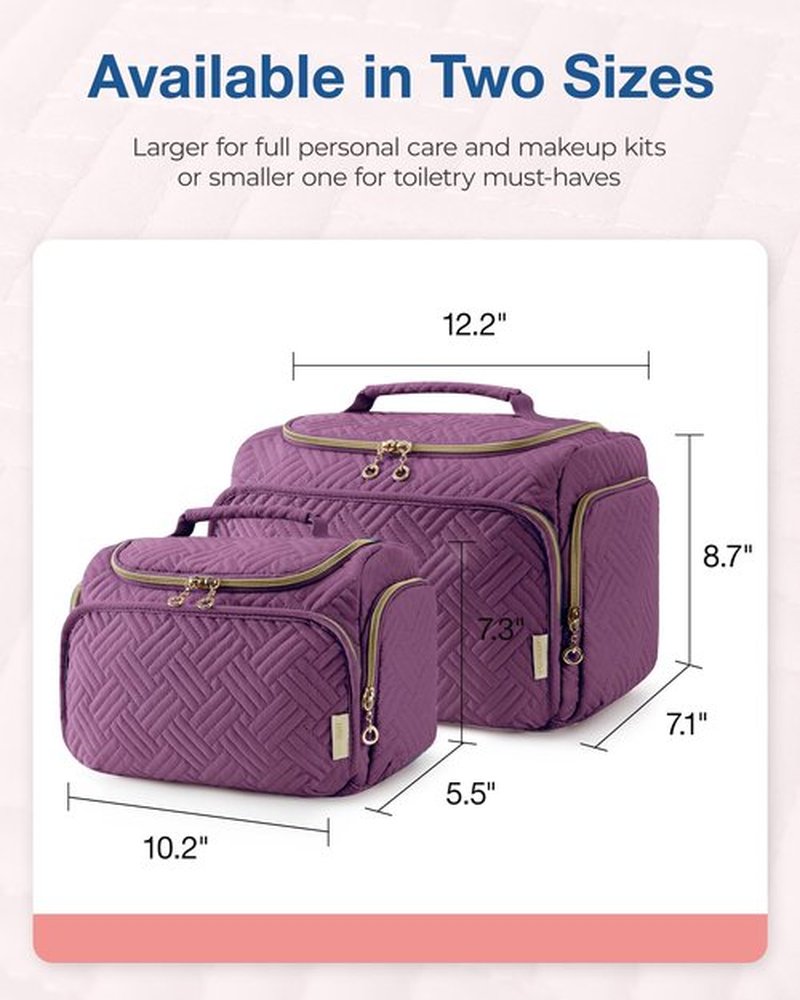 BAGSMART Travel Toiletry Bag, Large Wide-open Travel Bag for Toiletries, Makeup Cosmetic Travel Bag with Handle, Purple-Large