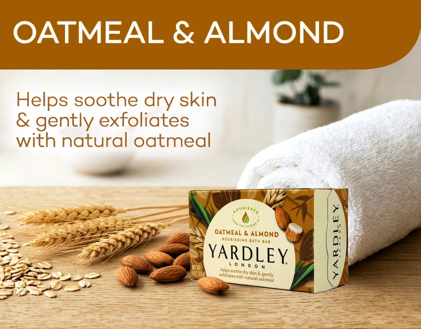 Yardley London Moisturizing Bath Bar, Oatmeal & Almond, 4.0 Oz, Pack Of 24
