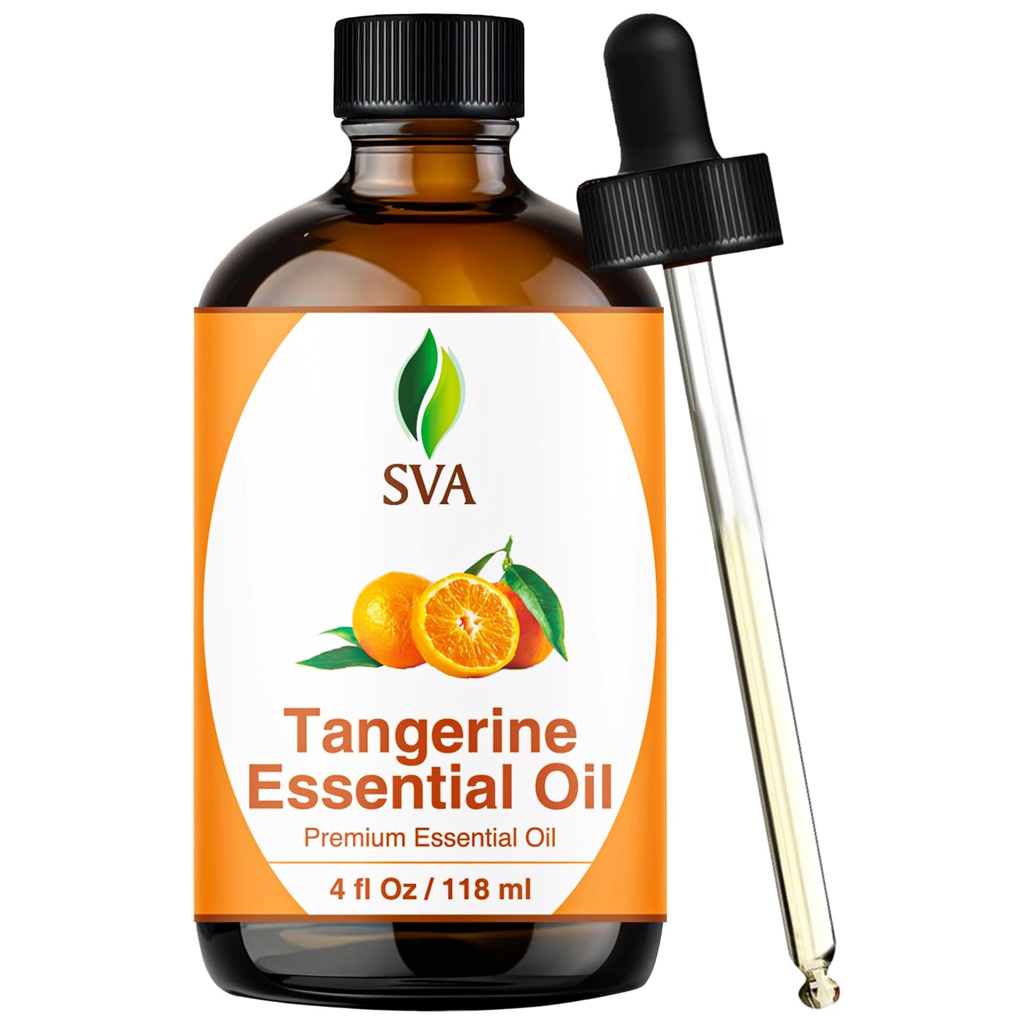 SVA Tangerine Essential Oil 4 Fl Oz – for Diffuser, Skin & Hair Care – Ideal for Massage & DIY Blends – with Dropper