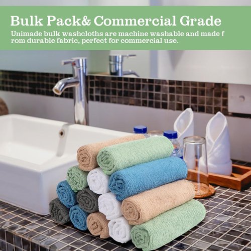UNIMADE Washcloths Bulk - 100 Pack - Face towels (12" x 12"), Multi-Purpose Microfiber Cleansing Cloths for Face or Body, Highly Absorbent Wash Cloths and Hand Towels with Premium Quality - Multicolor
