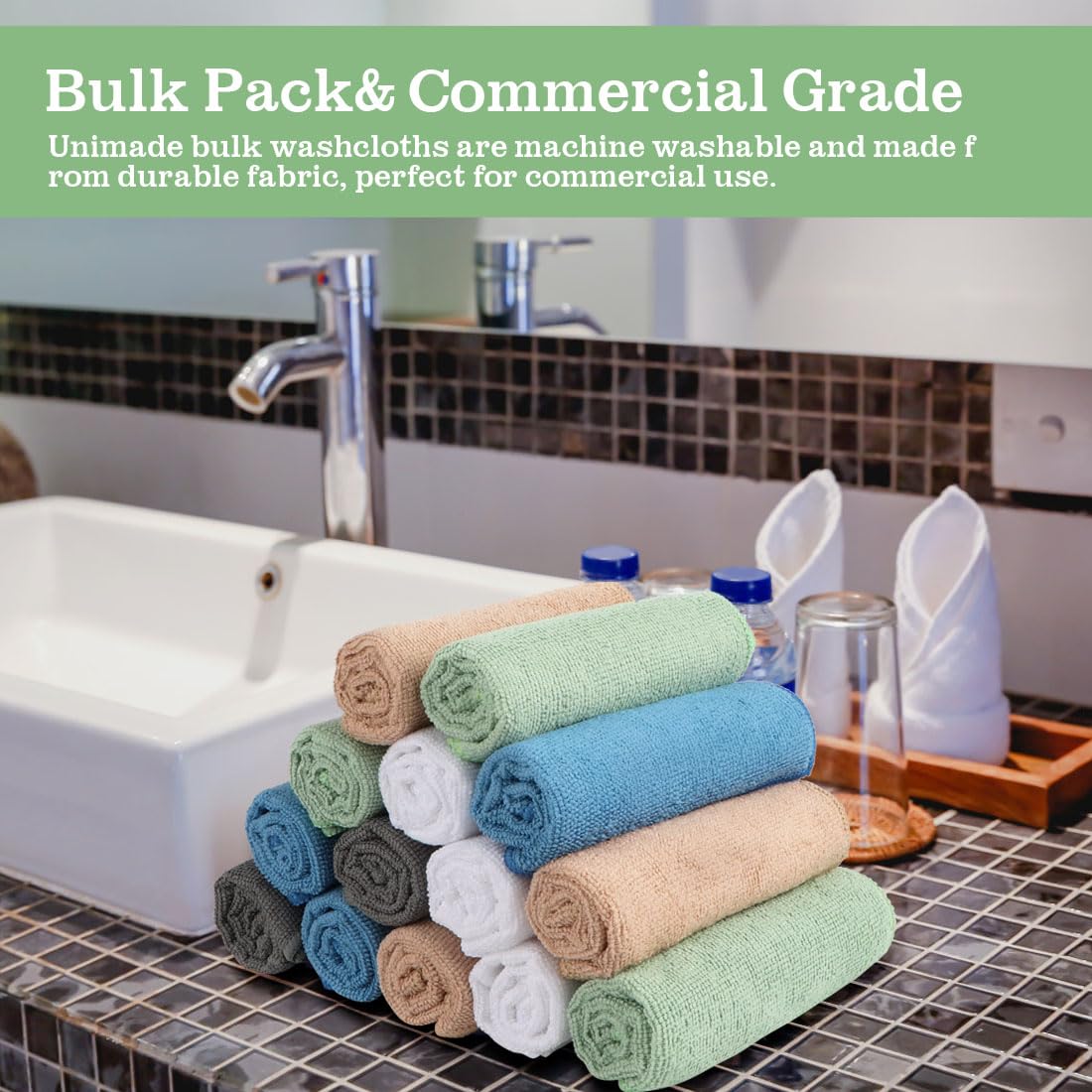 UNIMADE Washcloths Bulk 100 Pack Face Towels (12" x 12"), Highly Soft Wash Cloths and Hand Towels, Fast Drying Multi-Purpose Microfiber Cleansing Cloths for Bathroom, Hotel, Spa, and Salon-Multicolor