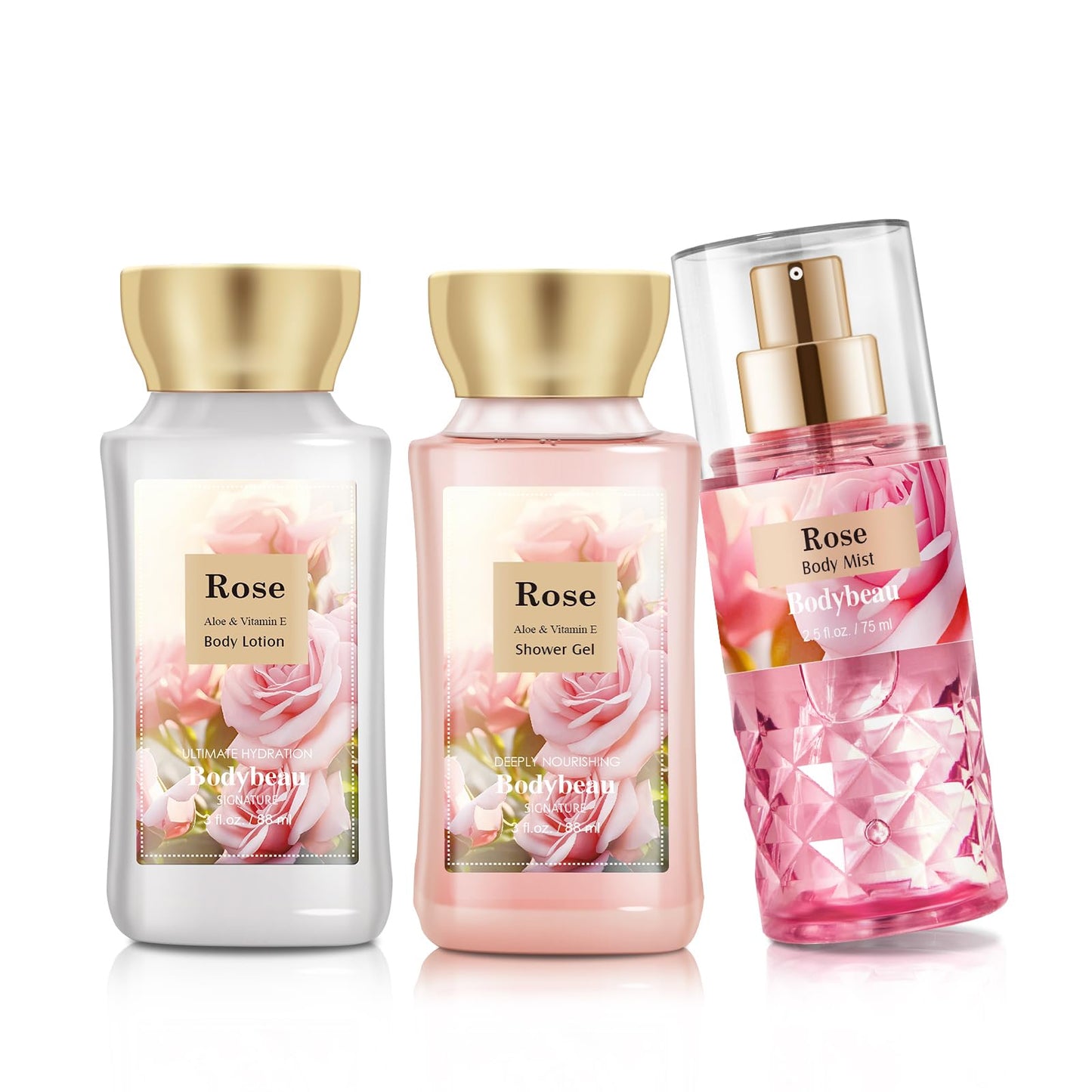 Rose Spa Gift Set For Women - 3PCS Luxury Bath and Body Kit with Shower Gel, Body Lotion & Body Mist - Portable Travel Size Self Care Gift for Mom, Wife, Teens, Friends or Her