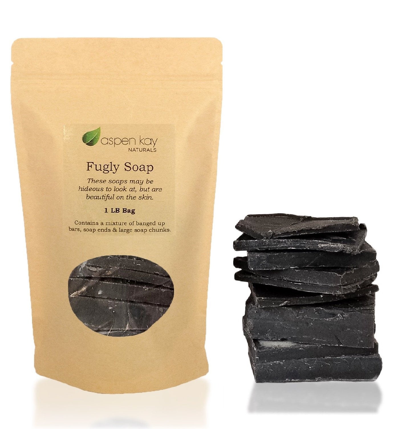 Aspen Kay Naturals - 1 Pound Bag of Fugly Soap, a Mixture of Dented & Imperfect Soap Bars, Soap Ends & Chunks. Natural & Organic Ingredients. (Dead Sea Mud & Charcoal)