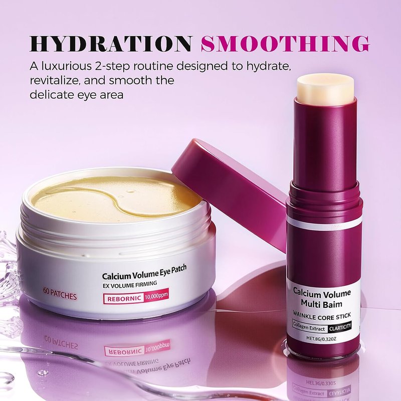 Calcium Multi Balm Stick & Hydrogel Under Eye Patches - Hydrating Eye Treatment for Dark Circles & Puffiness | 60 Patches