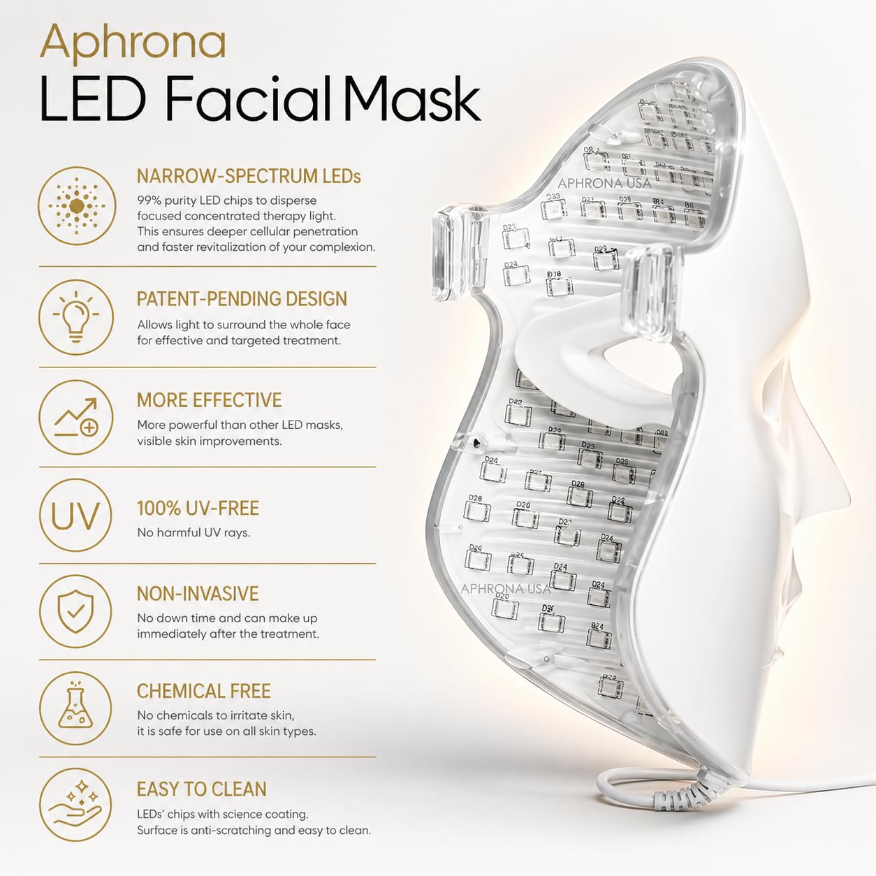 Aphrona® | FDA cleared Moonlight LED Facial Mask Skin Care Mask, LED Light Therapy for face, Red light Blue light for Acne Removal Wrinkle Reduction，450 Powerful LED Chips
