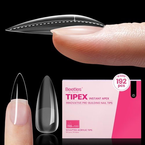 Beetles Tipex Instant Apex Nail Tips, 192Pcs Medium Stiletto Acrylic Nails Pre-Building Pre-Etched Thicker Gel Nail Tips - 16 Sizes Strong Full Cover False Nail Extension Building Gel Press-on Nails