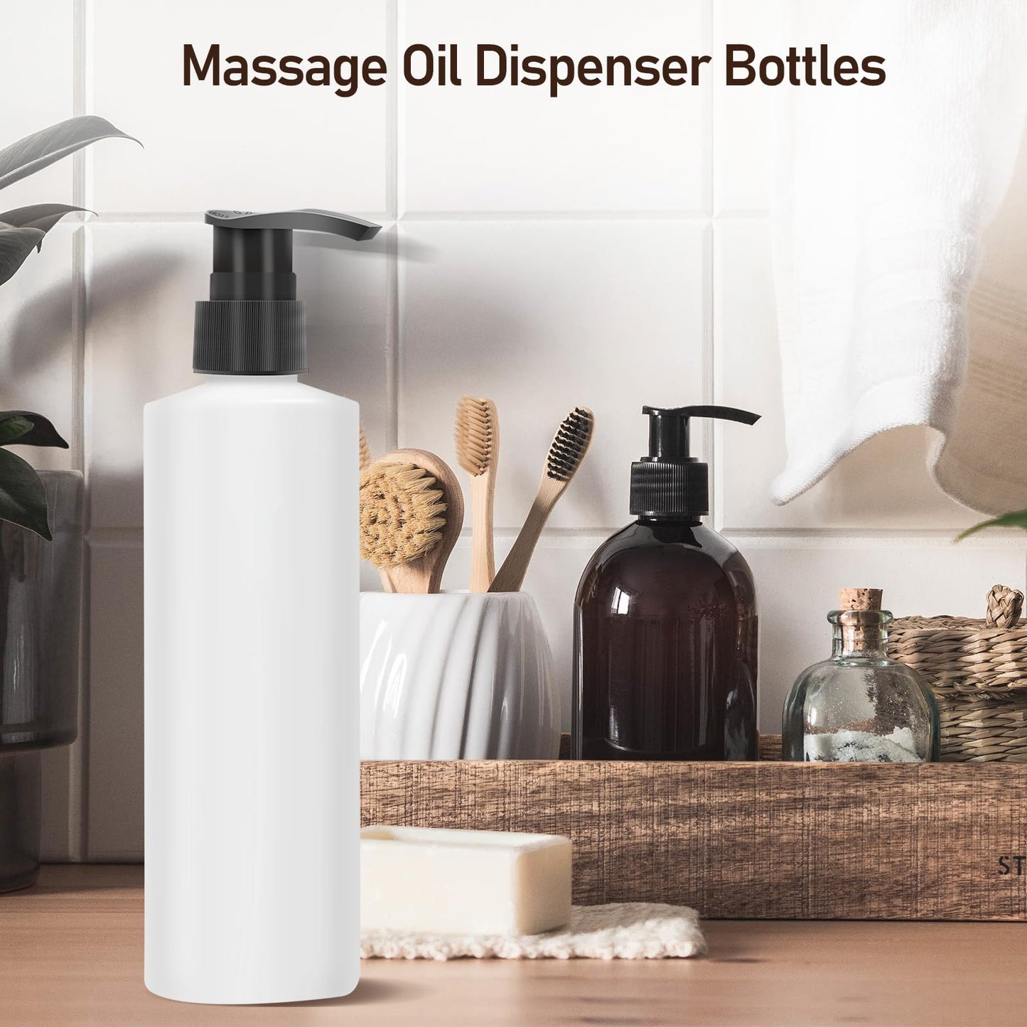 Yofuly Massage Oil Warmer Heater, Ambient Light Body Lotion Heated Machine with Two Dispenser Bottles, Professional Massage Therapy Kit with Gua Sha and Facial Roller, White