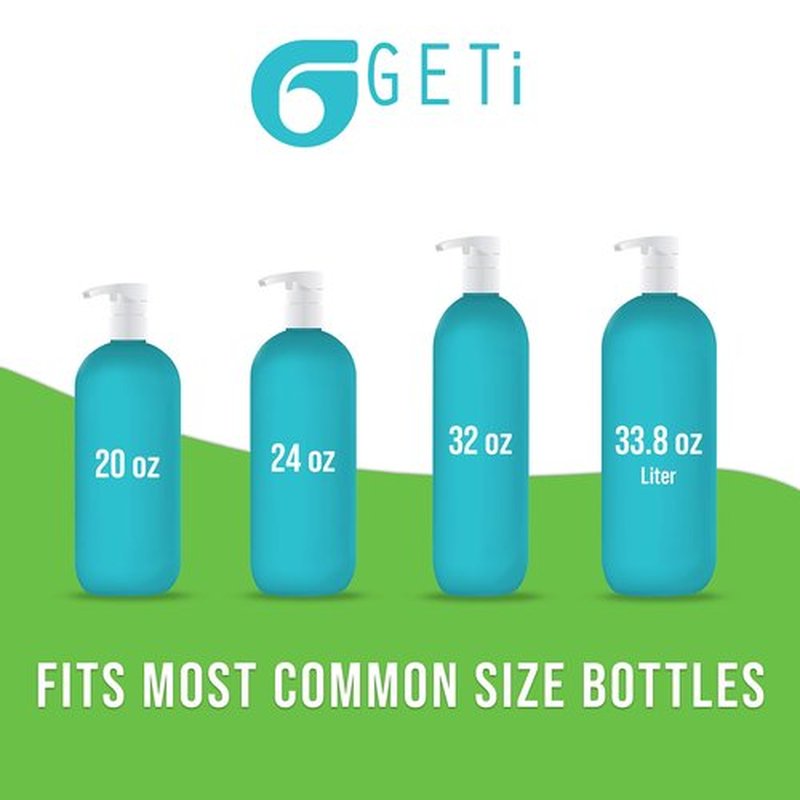 12-Pack Liter 33.8 oz Shampoo Conditioner Pump Dispenser | Fits Most Liter Professional Brand Shampoo and Conditioner Containers with a 1-inch Diameter Opening | White | 4cc per Pump | by Geti Beauty