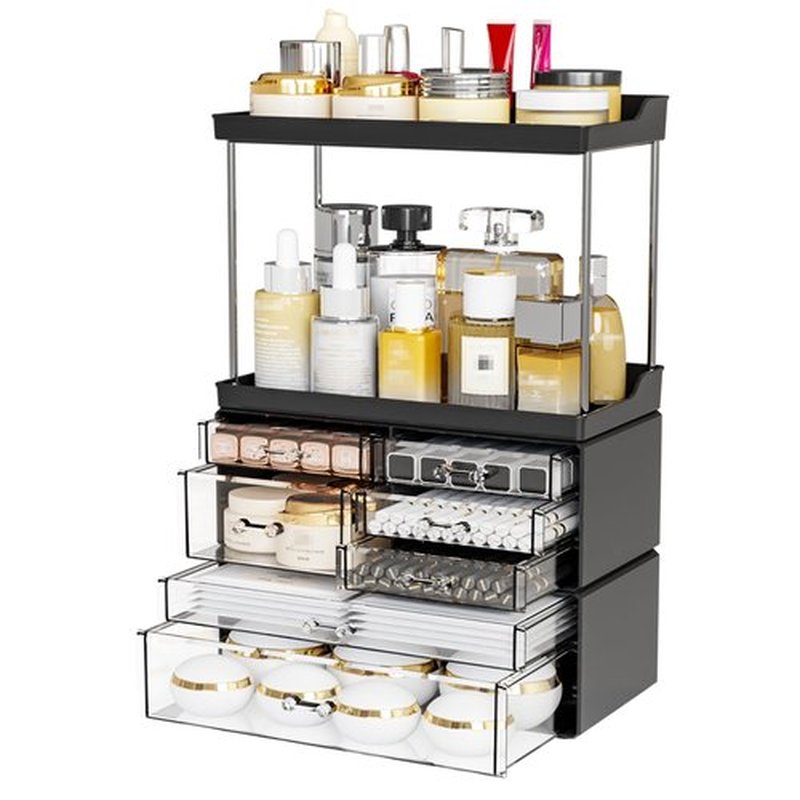 Yieach 3 Pack Clear Makeup Organizer With Drawers - Stackable Design,19.1" Tall Large Capacity - Suitable as Bathroom Counter Organizer,Vanity Perfume Organizer,Dresser Top Organizer for Bedroom