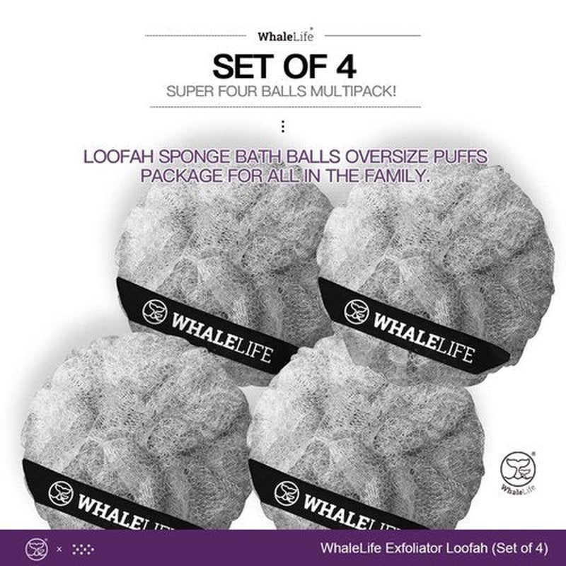 Loofah Sponge Bath Sponge for Women Men 4 Pack (Gray Rough Surface)