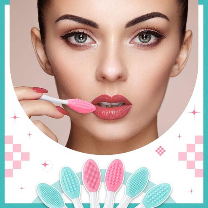 24 Pcs Silicone Exfoliating Lip Brush with Container, Double Sided Silicone Lip Scrubber Soft Cleaning Lip Brush Face Cleaning Applicator for Plump Smoother Lip Appearance (Pink, Green)