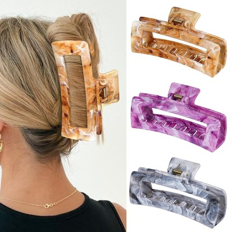 SHINLEA 3Pcs Hair Claw Clips for Women, 5 Inch Non-slip Large Hair Clip for Thick Hair, Strong Hold Hair Claw, Reference Ink Painting Design, Hair Accessories for Girls Gifts (Brown & Gray & Purple)