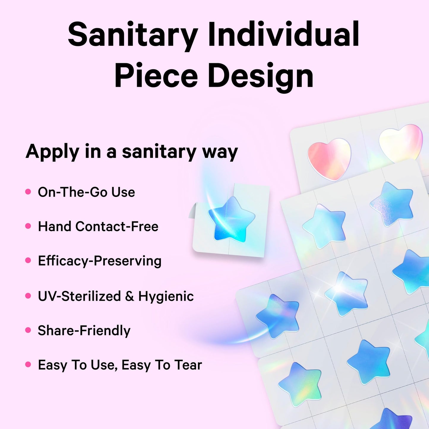 Sosky Hologram Pimple Patches for Face, Hydrocolloid Acne Patches with Salicylic Acid, Cute Star Zit Stickers,Colorful Blemish Covers,48 Count Pink Heart Flower