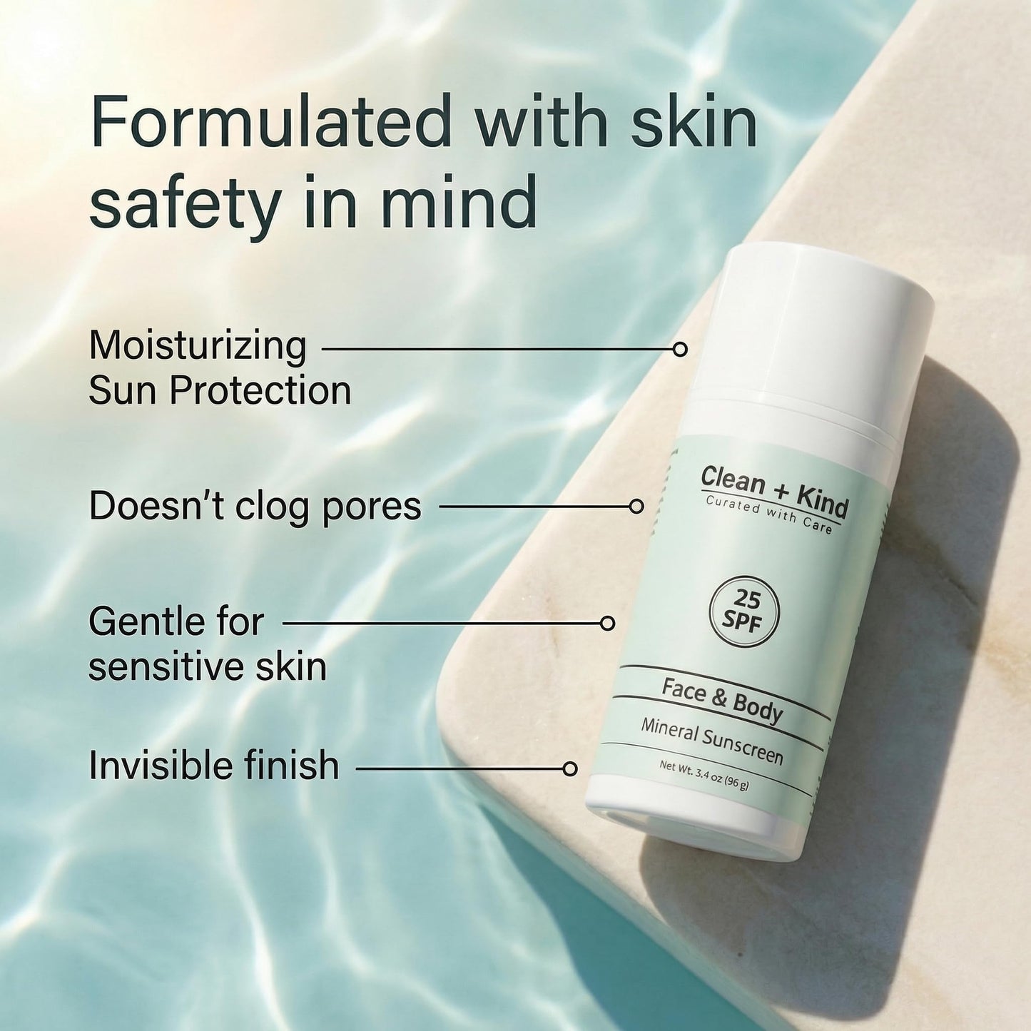 Clean + Kind Organic Beef Tallow Sunscreen SPF 25 Zinc Oxide Vanilla Travel