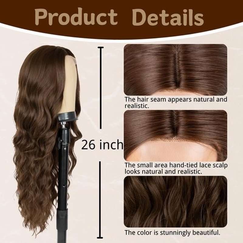 Long Dark Brown Wig for Women 26 Inch Middle Part Wavy Women Charming Wigs Realistic Natural Looking Synthetic Heat Resistant Fiber Wig for Daily Party Use