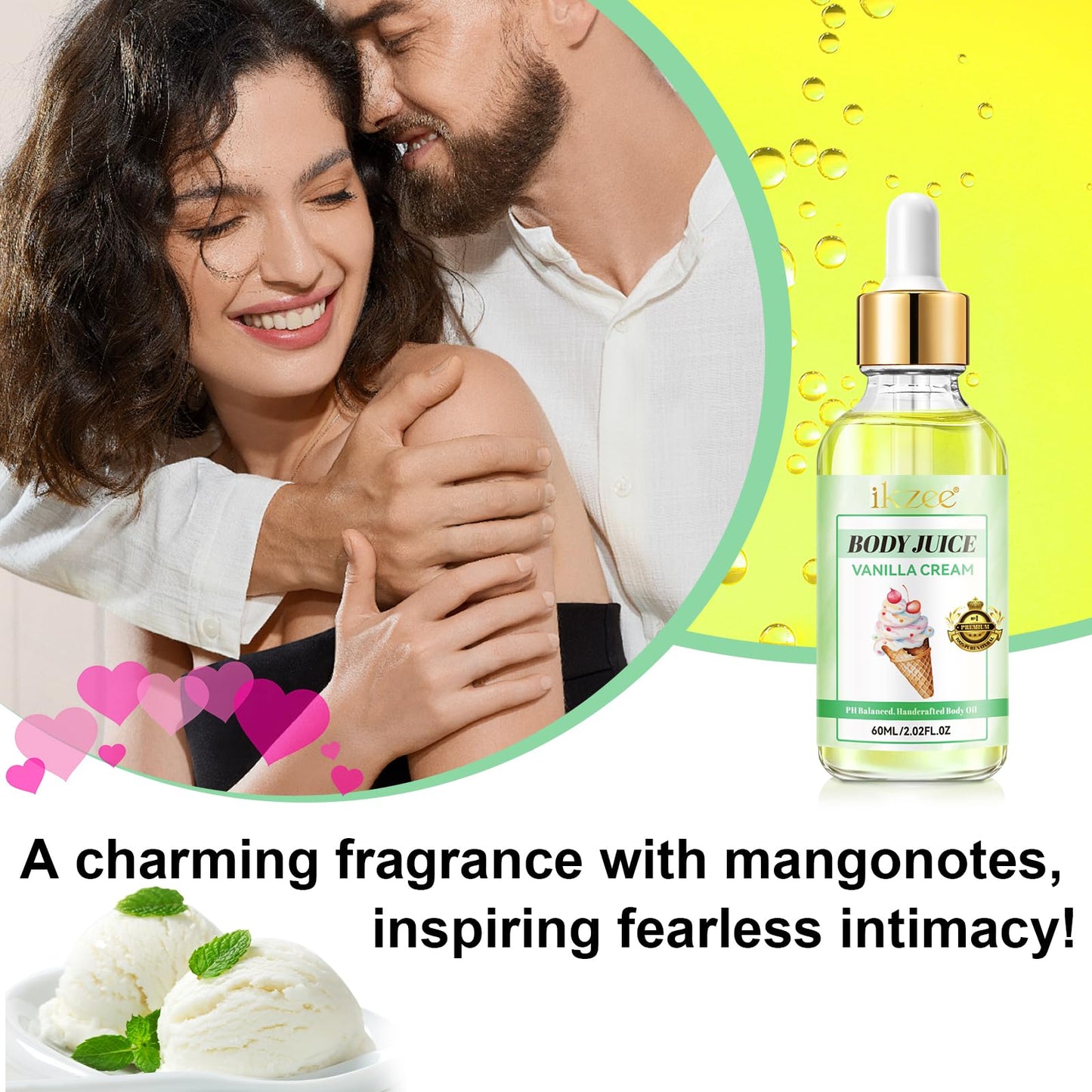 KLLALO Body Juice Vanilla Cream Oil, 60ml, Peach Perfect, Eliminates Odor, Ph Balanced, Hand Crafted for Women, 100% Pure Feminine Essential Intimate Oil (Vanilla)