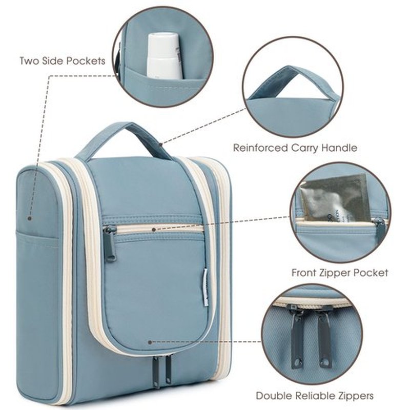 Narwey Small Hanging Travel Toiletry Bag Cosmetic Make up Organizer for Women and Men (Medium, Greyish Blue)