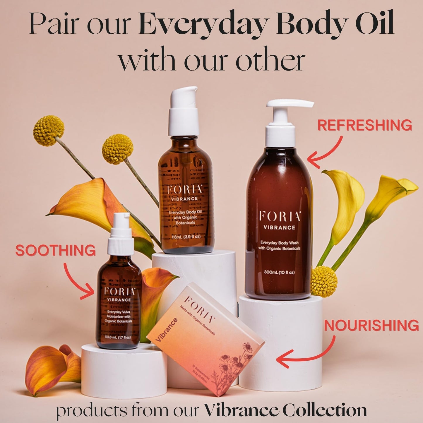 FORIA Everyday Organic Body Oil for Women, Herbal Skin Hydration 3.9 oz