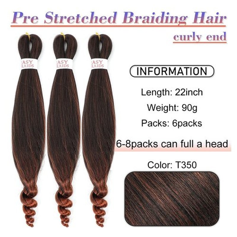 Pre Stretched Braiding Hair Curly Crochet Braids Ginger Easy Braid Crochet Hair Freetress Braiding Hair Pre Stretched Soft Yaki Straight Hair For Braiding (22inch（pack of 6）, T350)