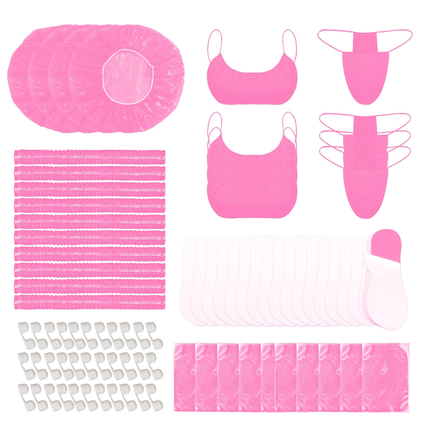 100 Pcs Tan Spray Tanning Essentials Kit: 20 Each Hair Nets, Nose Plugs, Sticky Spray Tan Feet Pads & Disposable Undergarments,Premium Quality Accessories for Salon