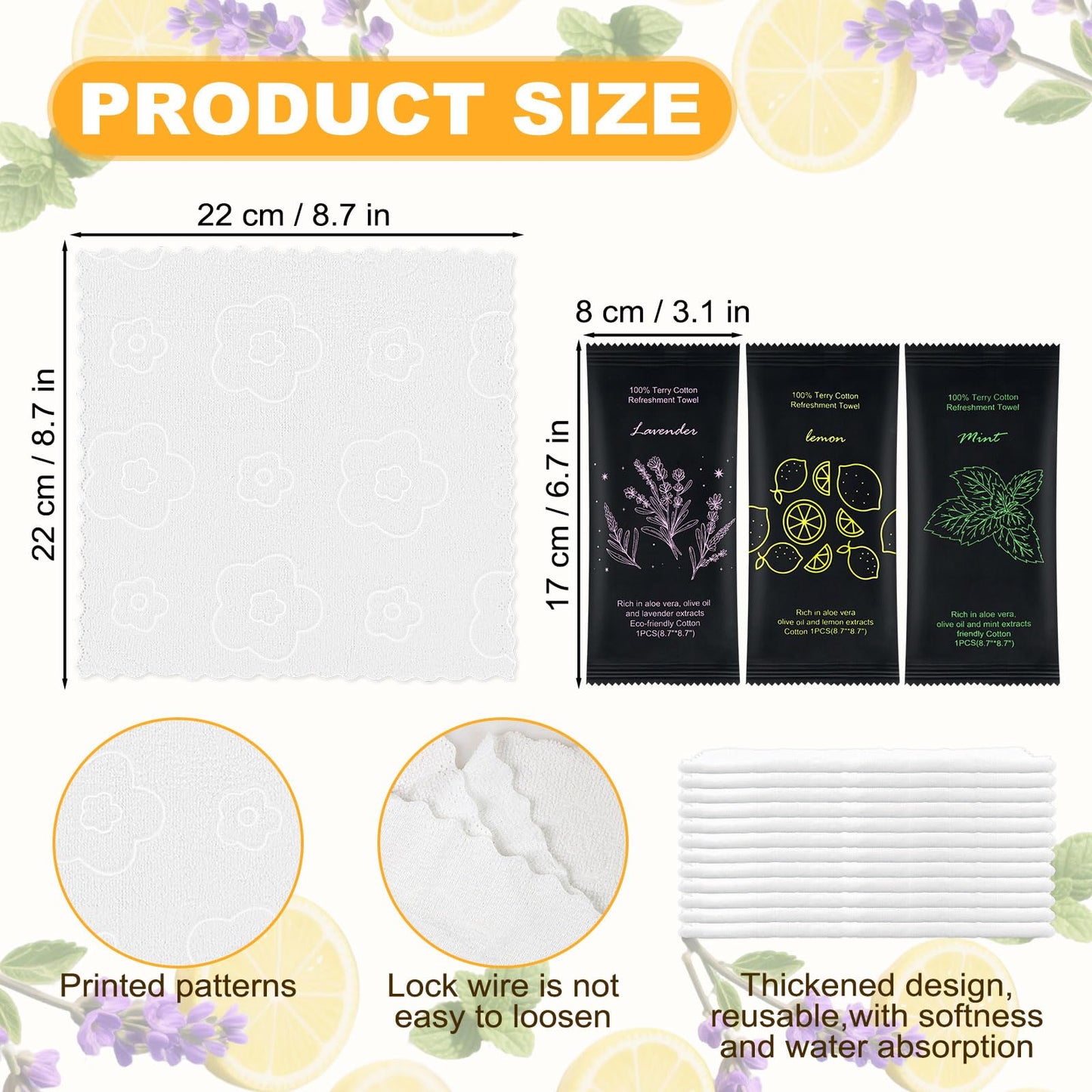 Moist Cotton Towel Bulk Moist Towelettes Individually Wrapped 8.7" x 8.7",White Towel Services,Refreshment Pre Moistened Towels Peach,Rose and Coconut for Sport Party Spa