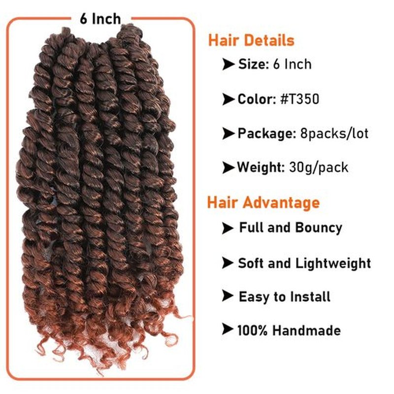 Passion Twist Crochet Hair 6 Inch 8 Packs Pre-Twisted Passion Twist Hair Crochet Hair for Black Women Pre-Looped Crochet Braids Synthetic Crochet Hair Extensions #T350