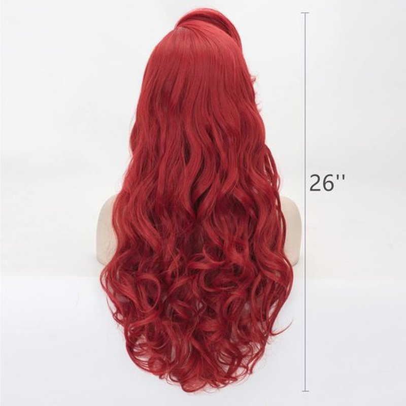 Wiggy Mermaid Wig + Starfish Hairpin Women Red Long Curly Wavy Cosplay Wigs with Bangs Halloween Party Costume Heat Resistant Wig + Wig Cap