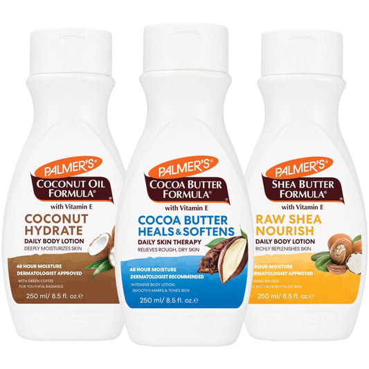 Palmer's Body Lotion for Women & Men Variety Pack, Vitamin E Lotion Set for Dry Skin, 48 Hour Moisturization, 8.5 oz flip cap bottles (Pack of 3)