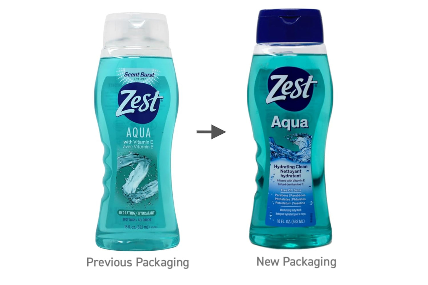 Zest Body Wash Aqua - 18 oz, Pack of 5