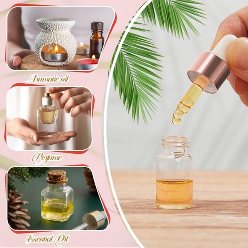 Didaey 100 Pcs Mini Glass Dropper Bottle Bulk, 3 ml Rose Gold Clear Essential Oil Dropper Bottles Small Tincture Empty Bottles Sample Containers Perfume Liquid Vials with Cap for Traveling