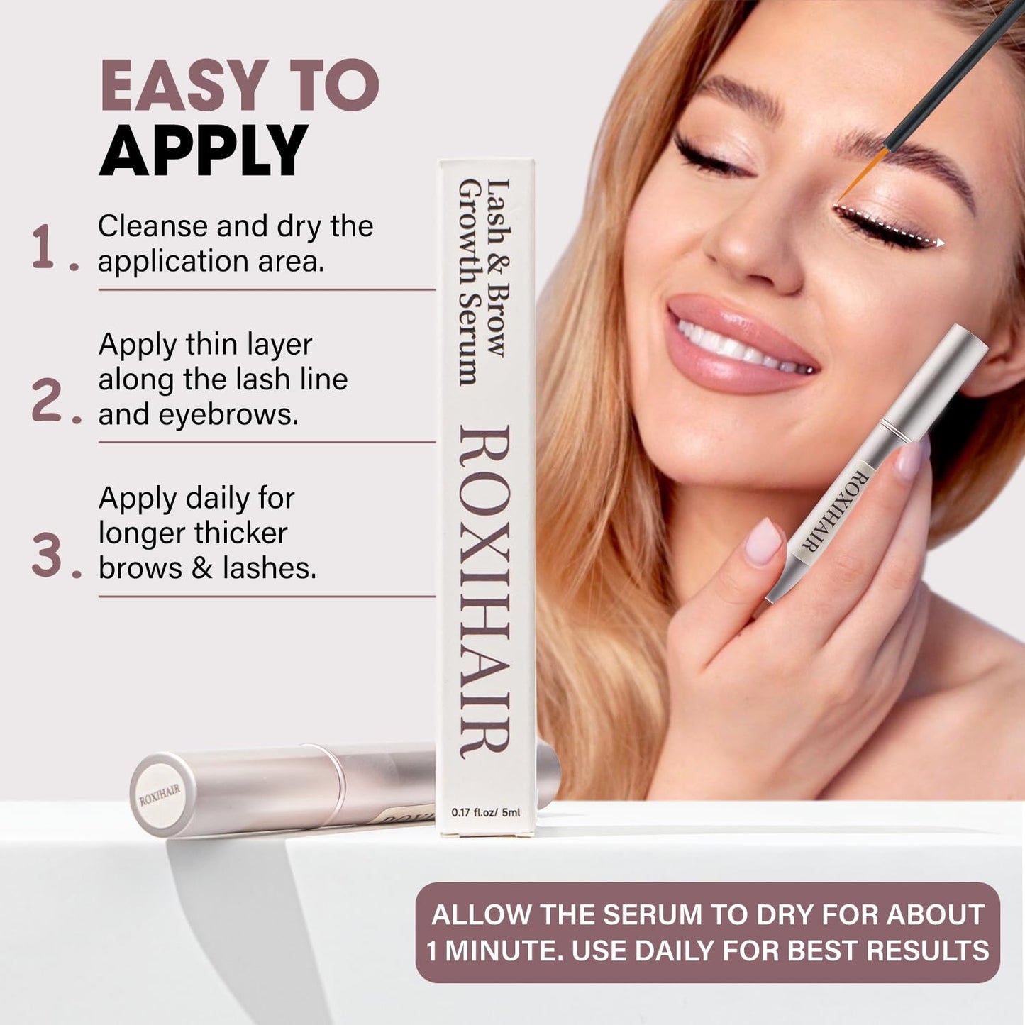 ROXIHAIR Dissolving Advanced Lash & Brow Serum - 5ml EyeLash for Eyelash Growth with Biotin, Extra Strength Formula, Fast Noticeable Results, Eyebrow Growth for Women & Men