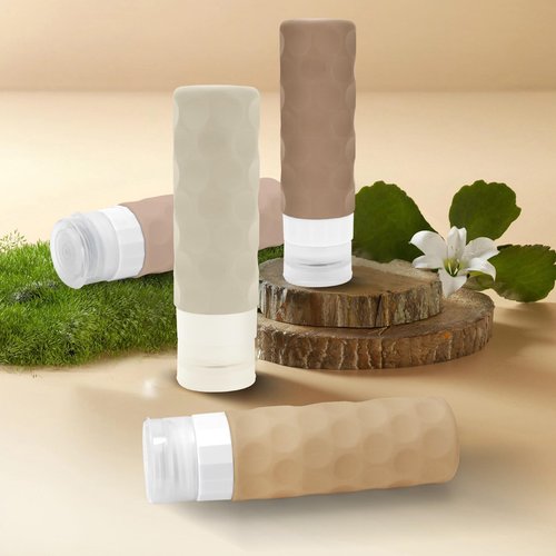 Silevoler Travel Bottles for Toiletries, 4pcs Tsa Approved 3oz Travel Size Containers, BPA Free Leak Proof Premium Silicone Travel Bottles, Refillable Liquid Travel Accessories W/Toiletry Bag(Cream)