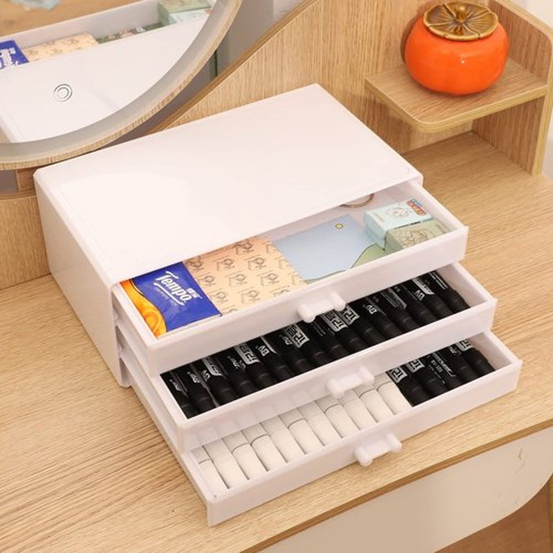Cq acrylic White Desktop Drawer for Girls Stackable Acrylic Large Acrylic Drawers with 3 Drawers,Large Accessory Organizer and Plastic Under Cabinet Drawer For Vanity Desktop and Undersink,1Pcs