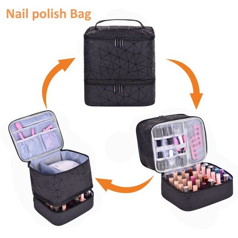 Quoyiyo Nail Polish Organizer Bag Nail Polish Organizer Bag,Double-Layer Nail Polish Storage and Nail Dryer Case,Holds 30 Bottles (15 ml) (Black)