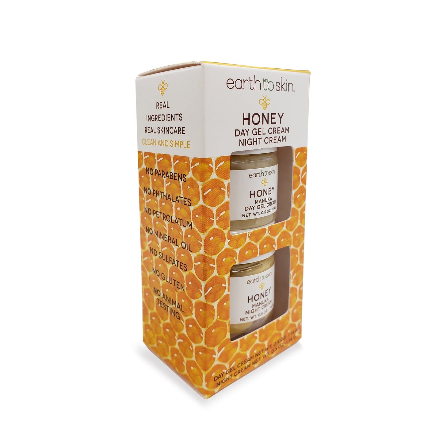 Earth To Skin Honey Manuka Mini Duo Set Day Gel Cream (0.5 Fl Oz) and Night Cream (0.5 Fl Oz) with Hyaluronic Acid & Vitamin E, All-Day & Night Hydration for Face and Neck (2 Pack)