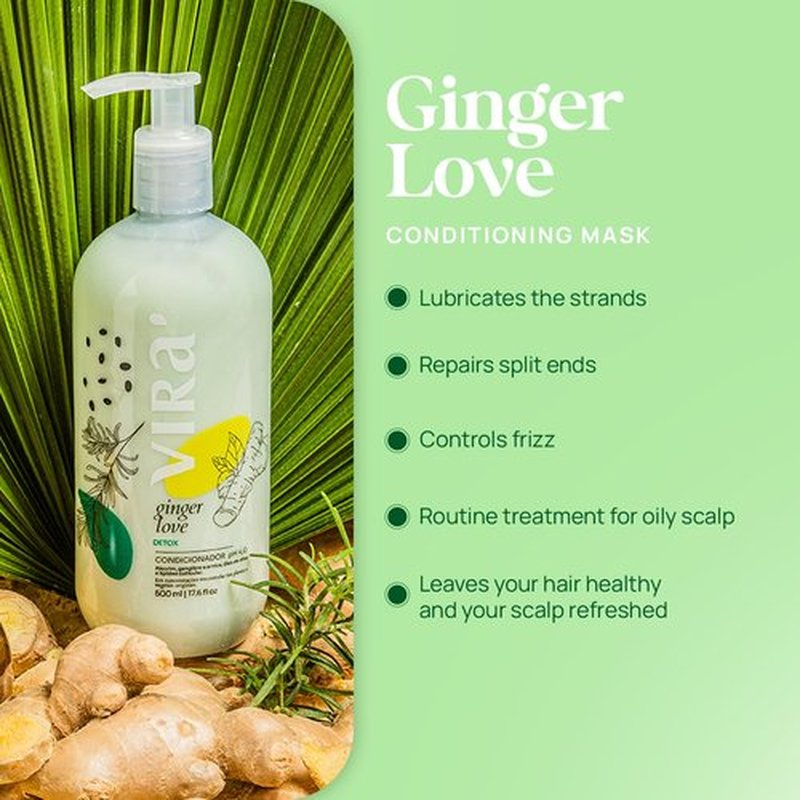 VIRÁ Brazilian Shampoo and Conditioner Set, Paraben-Free, Deep Moisturizing Treatment, Hair Recovery, Refreshing Action, Ginger Love Detox & Clean Beauty, 17.6 Fl Oz Each