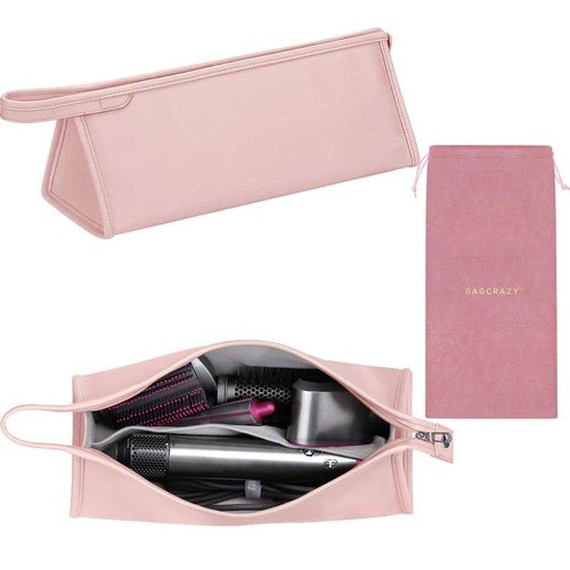 BAGCRAZY Pu Leather Travel Case Travel Case Compatible with Dyson Airwrap Styler, Portable Waterproof Dyson Airwrap Travel Case, Organizer Bag for Shark FlexStyle Attachments Storage, Pink