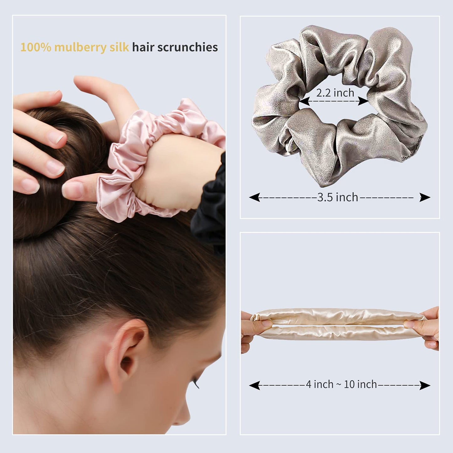 ZIMASILK 100% Mulberry Silk Hair Scrunchies-Standard, Small, Mini-Best for Women and Girls’Hair 19 Momme Elastic Hair Bands for Ponytail Holder Gentle And No hurt (3 Sizes, Taupe)