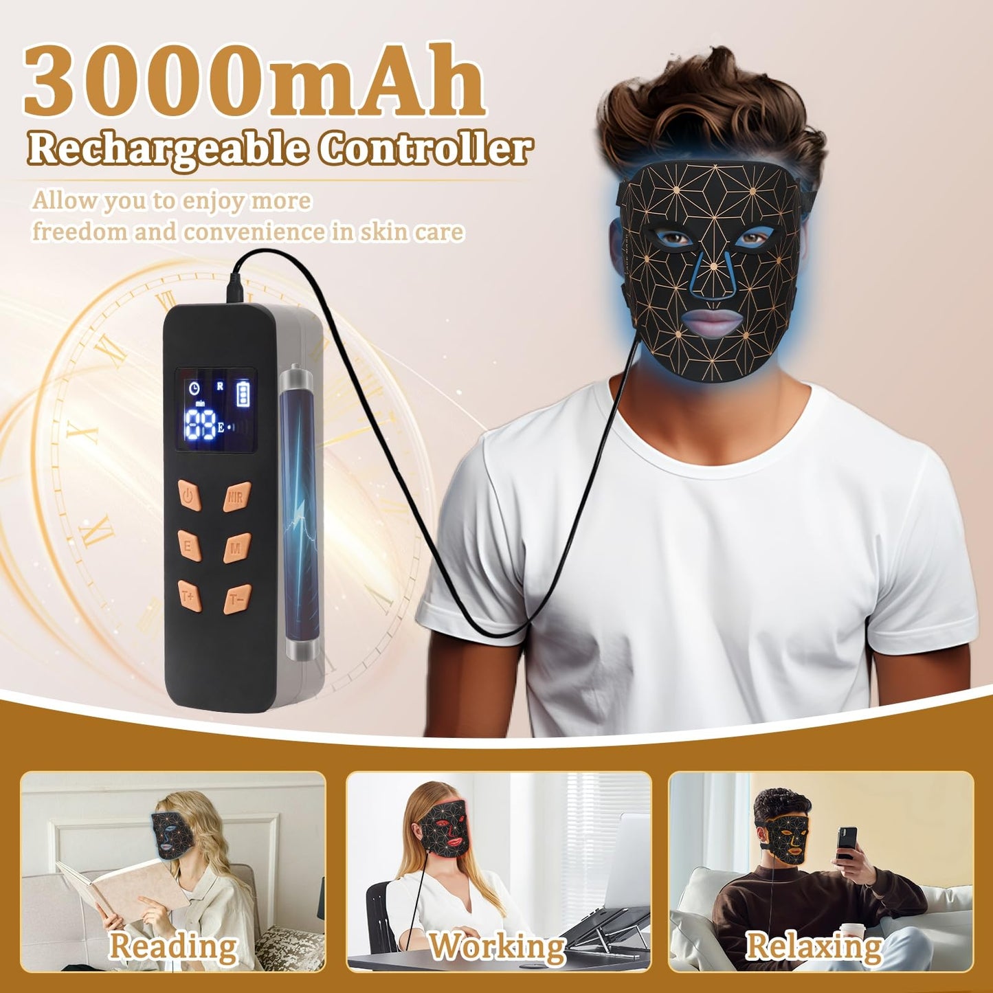biuufish Red Light Therapy Mask, 8 Colors LED Face Mask 850nm NIR 3000mAh