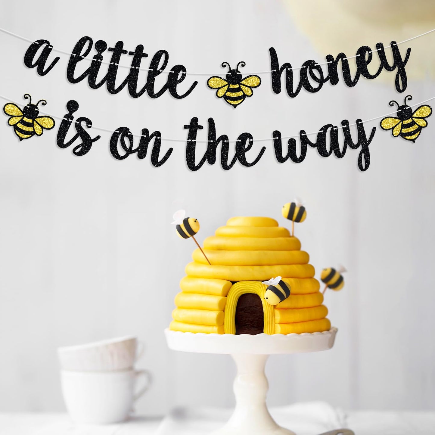 A Little Honey is on the Way Banner, Bumble Bee Baby Shower Hanging Decorations, Welcome Baby, oh Babee, Spring Baby's 1st Birthday Gender Reveal Pregnancy Announcement Decorations Supplies