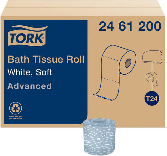 Tork Advanced Toilet Paper Roll - 2-Ply Soft Tissue, 80 Rolls | Compatible with T24 Dispensers, White, 500 Sheets